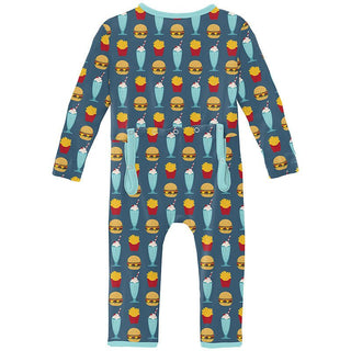 Boy's Print Bamboo Coverall with Zipper - Deep Sea Cheeseburger KicKee Pants