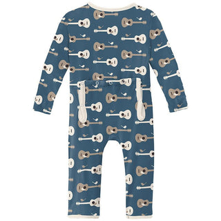 Boy's Print Bamboo Coverall with Zipper - Deep Sea Guitar Birds KicKee Pants