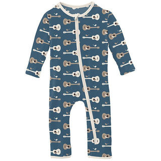 Boy's Print Bamboo Coverall with Zipper - Deep Sea Guitar Birds KicKee Pants