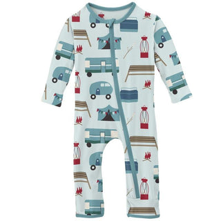 Boy's Print Bamboo Coverall with Zipper - Fresh Air Camping Baby & Toddler Sleepwear