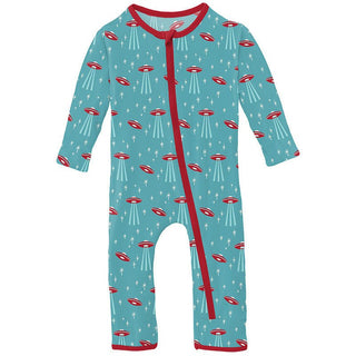 Boy's Print Bamboo Coverall with Zipper - Glacier Alien Invasion Baby & Toddler Sleepwear