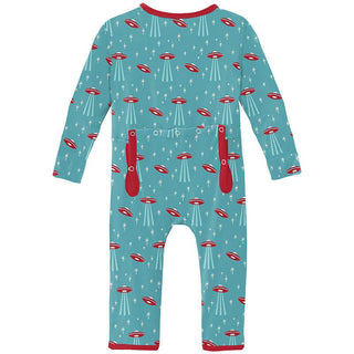 Boy's Print Bamboo Coverall with Zipper - Glacier Alien Invasion KicKee Pants