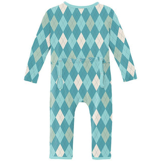 KicKee Pants Boy's Print Coverall with Zipper - Glacier Argyle