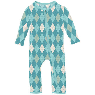 Boy's Print Bamboo Coverall with Zipper - Glacier Argyle Baby & Toddler Sleepwear