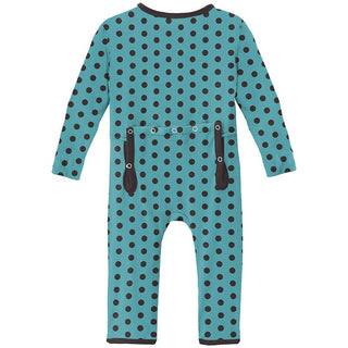 Boy's Print Bamboo Coverall with Zipper - Glacier Polka Dots KicKee Pants