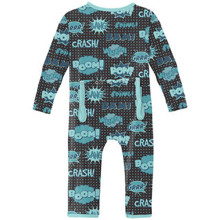 Boy's Print Bamboo Coverall with Zipper - Midnight Comic Onomatopoeia Baby & Toddler Sleepwear