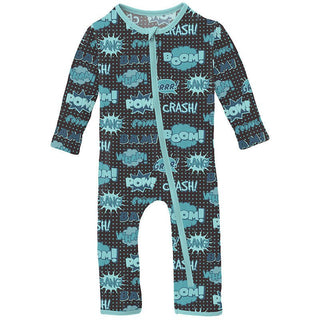 Boy's Print Bamboo Coverall with Zipper - Midnight Comic Onomatopoeia Baby & Toddler Sleepwear