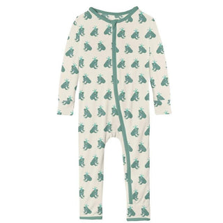 Boy's Print Bamboo Coverall with Zipper - Natural Frog Prince KicKee Pants