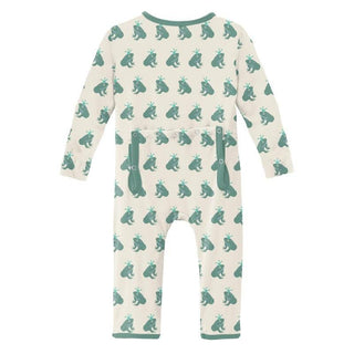 Boy's Print Bamboo Coverall with Zipper - Natural Frog Prince KicKee Pants