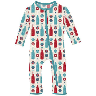 Boy's Print Bamboo Coverall with Zipper - Natural Soda Pop KicKee Pants