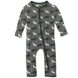 KicKee Pants Boys Print Coverall with Zipper - Pewter Christmas Tree Drag