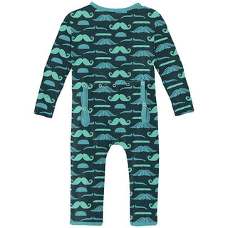 Boy's Print Bamboo Coverall with Zipper - Pine Mustaches Baby & Toddler Sleepwear