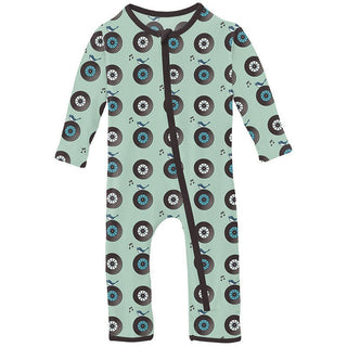 Boy's Print Bamboo Coverall with Zipper - Pistachio Record Birds KicKee Pants