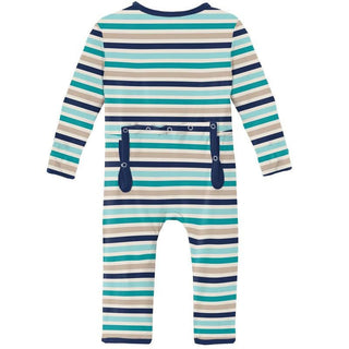 Boy's Print Bamboo Coverall with Zipper - Sand and Sea Stripe Baby & Toddler Sleepwear