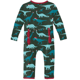 KicKee Pants Boys Print Coverall with Zipper - Santa Dinos