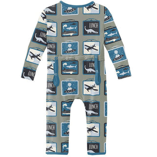 Boy's Print Bamboo Coverall with Zipper - Silver Sage Lunchboxes KicKee Pants