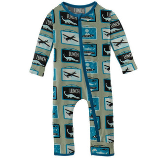 Boy's Print Bamboo Coverall with Zipper - Silver Sage Lunchboxes Baby & Toddler Sleepwear