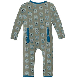 Boy's Print Bamboo Coverall with Zipper - Silver Sage Wise Owls Baby & Toddler Sleepwear