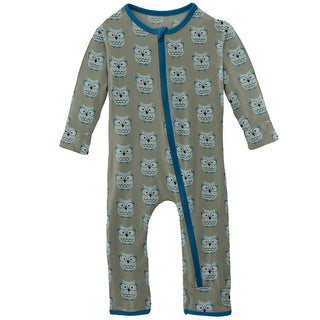 Boy's Print Bamboo Coverall with Zipper - Silver Sage Wise Owls Baby & Toddler Sleepwear