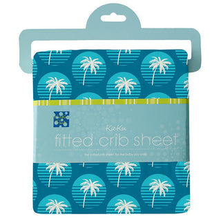 Boy's Print Bamboo Fitted Crib Sheet - Cerulean Blue Palm Tree Sun KicKee Pants