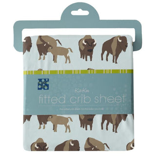 KicKee Pants Boys Print Fitted Crib Sheet, Fresh Air Bison - One Size