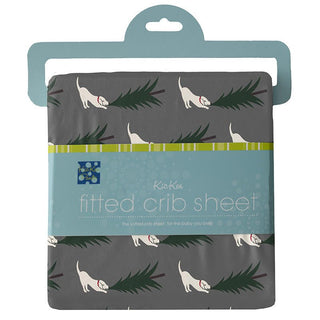 Boy's Print Bamboo Fitted Crib Sheet, Pewter Christmas Tree Drag - One Size Bed Sheets