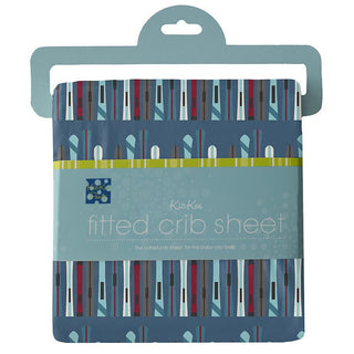 Boy's Print Bamboo Fitted Crib Sheet, Twilight Skis - One Size Bed Sheets