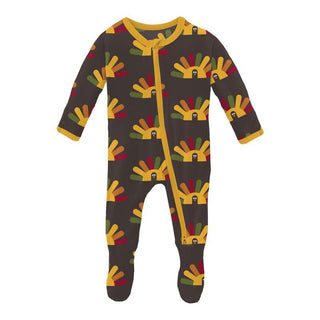 Boy's Print Bamboo Footie with 2-Way Zipper - Bark Turkey Baby & Toddler Sleepwear