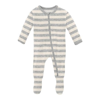 Boy's Print Bamboo Footie with 2-Way Zipper - Heathered Mist Sweet Stripe Baby & Toddler Sleepwear