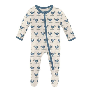 Boy's Print Bamboo Footie with 2-Way Zipper - Natural Ski Birds Baby & Toddler Sleepwear