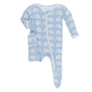 KicKee Pants Boy's Print Footie with 2-Way Zipper - Pond Elephant