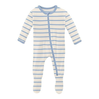 Boy's Print Bamboo Footie with 2-Way Zipper - Pond Sweet Stripe KicKee Pants