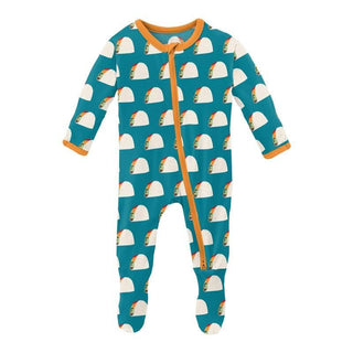 Boy's Print Bamboo Footie with 2-Way Zipper - Seagrass Tacos Baby & Toddler Sleepwear