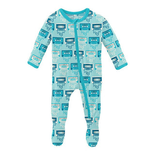 Boy's Print Bamboo Footie with 2-Way Zipper - Summer Sky Mixtape KicKee Pants