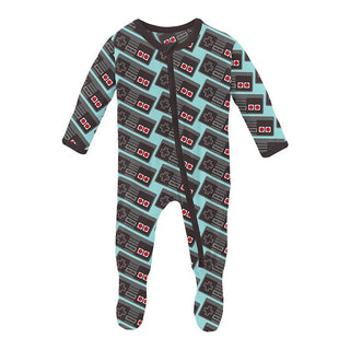 Boy's Print Bamboo Footie with 2-Way Zipper - Summer Sky Retro Game Controller Baby & Toddler Sleepwear