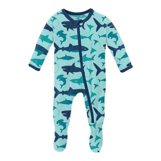 Boy's Print Bamboo Footie with 2-Way Zipper - Summer Sky Shark Week Baby & Toddler Sleepwear