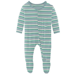 Boy's Print Bamboo Footie with Snaps - April Showers Stripe KicKee Pants