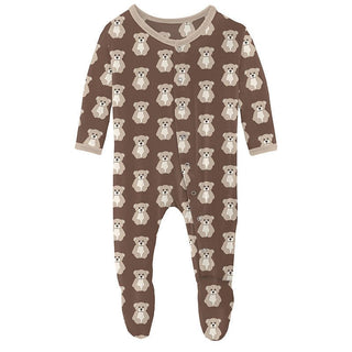 KicKee Pants Boys Print Footie with Snaps - Cocoa Teddy Bear