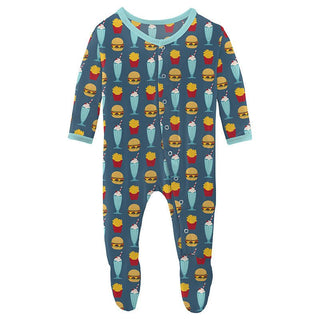 Boy's Print Bamboo Footie with Snaps - Deep Sea Cheeseburger KicKee Pants