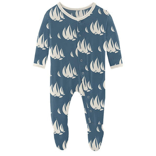 Boy's Print Bamboo Footie with Snaps - Deep Sea Sailboat Race Baby & Toddler Sleepwear