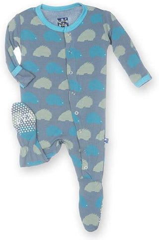 Boy's Print Bamboo Footie with Snaps - Dusty Sky Porcupine KicKee Pants