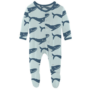 Boy's Print Bamboo Footie with Snaps - Fresh Air Blue Whales Baby & Toddler Sleepwear