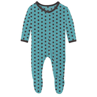 Boy's Print Bamboo Footie with Snaps - Glacier Polka Dots KicKee Pants