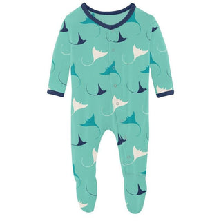 Boy's Print Bamboo Footie with Snaps - Glass Manta Ray Baby & Toddler Sleepwear