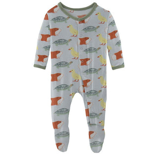 Boy's Print Bamboo Footie with Snaps - Illusion Blue Class Pets Baby & Toddler Sleepwear