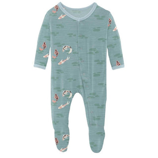 Boy's Print Bamboo Footie with Snaps - Jade Koi Pond KicKee Pants