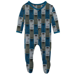 Boy's Print Bamboo Footie with Snaps - Locker Room KicKee Pants