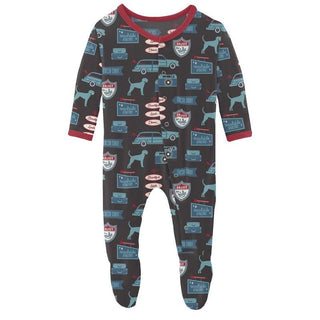 Boy's Print Bamboo Footie with Snaps - Midnight on the Road KicKee Pants