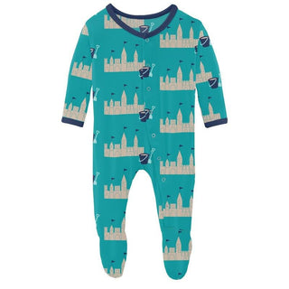 Boy's Print Bamboo Footie with Snaps - Neptune Sandcastles KicKee Pants