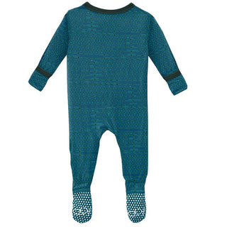 Boy's Print Bamboo Footie with Snaps - Pine Keyboards KicKee Pants